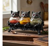 Tarros de especias de boticario de gato brujo, tarros de especias de gato, recipientes de almacenamiento de boticario de vidrio hechos a mano con tapas vintage, recipientes góticos de almacenamiento