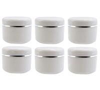 Tarros de plástico vacíos de 20 ml, con borde plateado y borde blanco, rellenables, con tapa de cúpula, para maquillaje, crema facial, bolsa de almacenamiento de loción de viaje, paquete de 6 (20 ml)