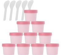 tarros de viaje para artículos de aseo， 12 frascos vacíos de plástico de boca ancha for mascarilla facial rosa de 50ml, recipiente cosmético a prueba de fugas de 50g con tapas con espátula de 6 piezas