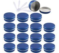tarros de viaje para artículos de aseo， 48 latas de aluminio redondas vacías de 10 ml, color azul, con tapas de rosca, tarros de almacenamiento, recipientes for cosméticos, macetas con 6 espátulas(Blu