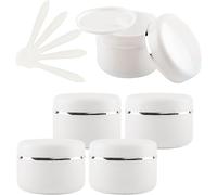 tarros de viaje para artículos de aseo， 5 tarros de plástico vacíos blancos de 150 ml con tapa de rosca y cinta plateada, recipientes pequeños de almacenamiento de 150 g for ungüentos caseros, 5 espát
