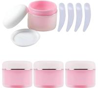 tarros de viaje para artículos de aseo， Paquete de 4, frascos vacíos transparentes esmerilados de plástico rosa de 50 g for cosméticos con tapa de rosca, recipiente de 50 ml for lociones y crema(50ml)