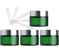 tarros de viaje para artículos de aseo， Paquete de 4 tarros de cosméticos de vidrio verde de 50 ml, recipientes vacíos for almacenamiento de crema facial con tapa dorada y revestimiento interior + 4 e