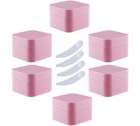 tarros de Viaje para artículos de Aseo， Paquete de 6 tarros Cuadrados de plástico Azul for Crema, Botes cosméticos con Revestimiento Interior, recipientes for bálsamo Labial y loción, 30ml(Roze,20ml)