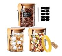 Tarros de Vidrio Con Hermético Tapa Madera y Cuchara, Recipientes Organizador Cocina Set Para Almacenamiento de Alimentos, Botes de Cristal de Cocina Para Café/Té/Azúcar/Especias/Cereales/Hierba