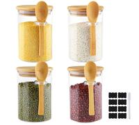 Tarros de Vidrio con Tapa Hermética Cuchara, Mezzar 4 Piezas Tarros de Cristal con Tapa 500ML para Café Té Azúcar Especias Recipientes de Sal de Baño