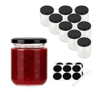 Relaxdays tarros de conserva, juego de 10, 200 ml, tapa twist-off, para mermeladas y conservas, transparentes/negros