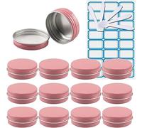 Tarros para cosméticos, 10 tarros de Lata de Aluminio Redondos de Color Rosa vacíos de 30ml con Tapas de Rosca, recipientes for bálsamo Labial for cosméticos, macetas con 5X Cuchara, 1x Etiquetas