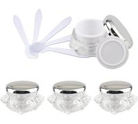 Tarros para cosméticos, 4 Unidades, frascos vacíos de 10 ml de acrílico Transparente con Forma de Diamante for cosméticos, tarros de loción for Crema Facial, Bote con Tapas Rosas + 4 cucharas