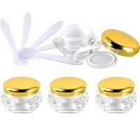 Tarros para cosméticos, 4 Unidades, frascos vacíos de 10 ml de acrílico Transparente con Forma de Diamante for cosméticos, tarros de loción for Crema Facial, Bote con Tapas Rosas + 4 cucharas
