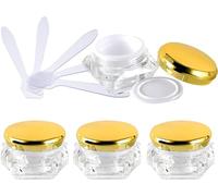 Tarros para cosméticos, 4 Unidades, frascos vacíos de 10 ml de acrílico Transparente con Forma de Diamante for cosméticos, tarros de loción for Crema Facial, Bote con Tapas Rosas + 4 cucharas