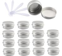 Tarros para cosméticos, 48 latas de Aluminio Redondas vacías de 10 ml, Color Azul, con Tapas de Rosca, tarros de Almacenamiento, recipientes for cosméticos, macetas con 6 espátulas(Silver,10ml)