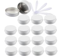 Tarros para cosméticos, 48 latas de Aluminio Redondas vacías de 10 ml, Color Azul, con Tapas de Rosca, tarros de Almacenamiento, recipientes for cosméticos, macetas con 6 espátulas(Bianco,15ml)
