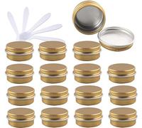 Tarros para cosméticos, 48 latas de Aluminio Redondas vacías de 10 ml, Color Azul, con Tapas de Rosca, tarros de Almacenamiento, recipientes for cosméticos, macetas con 6 espátulas(Gold,10ml)