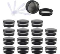 Tarros para cosméticos, 48 latas de Aluminio Redondas vacías de 10 ml, Color Azul, con Tapas de Rosca, tarros de Almacenamiento, recipientes for cosméticos, macetas con 6 espátulas(Svart,15ml)