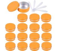 Tarros para cosméticos, 48 latas de Aluminio Redondas vacías de 10 ml, Color Azul, con Tapas de Rosca, tarros de Almacenamiento, recipientes for cosméticos, macetas con 6 espátulas(Oranje,15ml)
