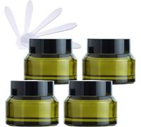 Tarros para cosméticos, Paquete de 4 tarros vacíos de Vidrio Verde for cosméticos, recipientes de Almacenamiento for Crema Facial, Botes con Tapa Negra y Revestimiento Interior, Bricolaje, 50ml