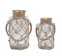 TARSHYRY 2 Jarrones de Cristal con Red de Cuerda para Flores Secas, Botellas Decorativas Rústicas con Asa para Decoración del Hogar, Sala de Estar, Dormitorio, Mesa de Centro, Oficina.
