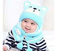 TARSHYRY Gorro de Invierno para Niños con Orejeras y Bufanda a Juego, Conjunto de Gorro de Punto para Niños Pequeños (BLUE)