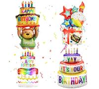 Tarta de cumpleaños globos de aluminio, 4 piezas de globo de pie para tarta de cumpleaños, papel de aluminio, globo Happy Birthday, globos de cumpleaños con motivos de colores para fiestas