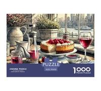 Tarta de Fresa Té de la Tarde Puzzle de 1000 Piezas Papel para Adultos Vista Terraza Urbana Juego de Puzzle Familia Relajación Hogar 70x50cm/1000pcs
