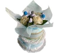 Tarta De Pañales 2 Pisos Niña con BODIES bebé con forma Ramo de Flores - Regalo Original para recién nacido padres primerizos (Azul)