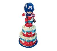 Tarta de pañales Capitan America (Talla 2 (3-6 kg)) by MomentosGourmet Añade tu dedicatoria personalizada. Regalo para bebé muy práctico. Cesta Canastilla recién nacido. Diaper Cake
