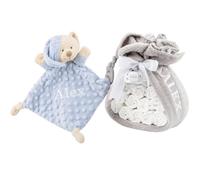 Tarta de Pañales con Doudou Conejito Personalizado | Manta Polar + Chupete Personalizado + 15 Pañales Moltex | Regalo Recién Nacido Baby Shower Nacimiento Niño Niña (Azul) | BebeDeParis