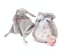 Tarta de Pañales con Doudou Conejito Personalizado | Manta Polar + Chupete Personalizado + 15 Pañales Moltex | Regalo Recién Nacido Baby Shower Nacimiento Niño Niña (Azul) | BebeDeParis