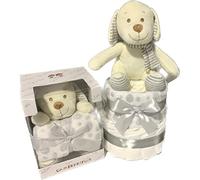 Tarta De Pañales con Manta y Peluche Unisex - Regalo Original para recién nacido padres primerizos (2 pisos (sin patucos))