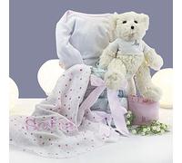 Tarta de Pañales con Muselina Personalizada | Osito de Peluche | Incluye chupete en su funda y Body | Talla 2 | 3 a 6 Meses (Rosa) | BebeDeParis