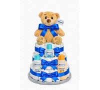 Tarta de pañales especial Nenuco+chupete+babero AZUL (Talla 2 (3-6 kg)) by MomentosGourmet Añade tu dedicatoria personalizada. Regalo para bebé muy práctico. Cesta Canastilla recién nacido.