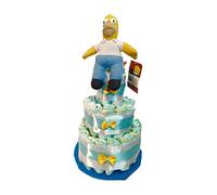 Tarta de pañales Hommer Simpson peluche oficial (Talla 2 (3-6 kg)) by MomentosGourmet Añade tu dedicatoria personalizada. Regalo para bebé muy práctico. Cesta Canastilla recién nacido.