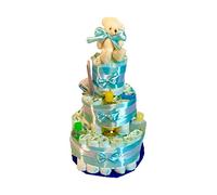 Tarta de pañales Jhonson´s baby azul (Talla 2 (3-6 kg)) by MomentosGourmet Añade tu dedicatoria personalizada. Regalo para bebé muy práctico. Cesta Canastilla recién nacido. Diaper Cake