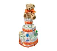 Tarta de pañales Johnson´s baby naranja (Talla 2 (3-6 kg)) by MomentosGourmet Añade tu dedicatoria personalizada. Regalo para bebé muy práctico. Cesta Canastilla recién nacido. Diaper Cake