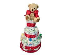Tarta de pañales Johnson´s baby Rojo (Talla 2 (3-6 kg)) by MomentosGourmet Añade tu dedicatoria personalizada. Regalo para bebé muy práctico. Cesta Canastilla recién nacido. Diaper Cake