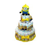 Tarta de pañales Minion (DespicableMe) (Talla 2 (3-6 kg)) by MomentosGourmet Añade tu dedicatoria personalizada. Regalo para bebé muy práctico. Cesta Canastilla recién nacido. Diaper Cake