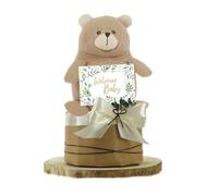 Tarta de pañales neutral | Oso de peluche de lino 100% (Eco by Naty *sin plástico)