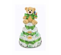 Tarta de pañales Nutraisdin verde (Talla 2 (3-6 kg)) by MomentosGourmet Añade tu dedicatoria personalizada. Regalo para bebé muy práctico. Cesta Canastilla recién nacido. Diaper Cake