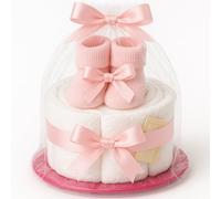 Tarta de pañales para niña en color rosa con calcetines para bebé, regalos para nacimiento para la madre, bautizo o fiesta de bebé - Idea de regalo con pañales recién nacidos - Incluye tarjeta de