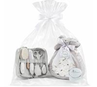 Tarta de Pañales para Recién Nacida con Manta Gris Bordada con nombre + 15 pañales Moltex Premium ecológicos | Talla 2 (3 a 6 Meses) + Chupete Personalizado (Azul) | BebeDeParis