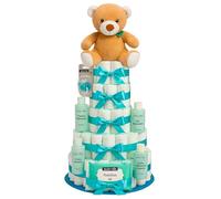 Tarta de Pañales Personalizable XXL Azul Regalo Bebé Recién Nacido Niño Canastilla Bebe Recién Nacido. Chupete Gel Toallitas Loción Crema. Cesta Accesorios Bebe Recien Nacido Regalos Mamás Primerizas