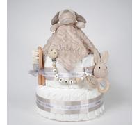 Tarta de pañales personalizada para bebé Baby Rattle, Regalo Original para Baby Shower, Recién Nacido, Bautizo, Pañales dodot Sensitive, Pastel de pañales (Toffe)