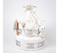 Tarta de pañales personalizada para bebé Baby Rattle, Regalo Original para Baby Shower, Recién Nacido, Bautizo, Pañales dodot Sensitive, Pastel de pañales (Beige)