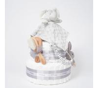 Tarta de pañales personalizada para bebé Baby Rattle, Regalo Original para Baby Shower, Recién Nacido, Bautizo, Pañales dodot Sensitive, Pastel de pañales (Gris)