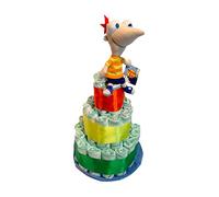 Tarta de pañales Phineas and Ferb (Talla 2 (3-6 kg)) by MomentosGourmet Añade tu dedicatoria personalizada. Regalo para bebé muy práctico. Cesta Canastilla recién nacido