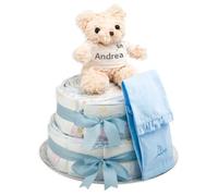 Tarta de Pañales | Regalos para Bebes Recien Nacidos Ideal para Baby Shower | 60 Pañales Ecológicos Sostenibles y Biodegradables | Talla 2 de 5 a 8 kg (Azul) | BebeDeParis
