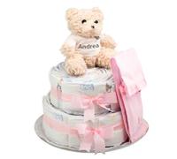 Tarta de Pañales | Regalos para Bebes Recien Nacidos Ideal para Baby Shower | 60 Pañales Ecológicos Sostenibles y Biodegradables | Talla 2 de 5 a 8 kg (Rosa) | BebeDeParis