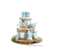 Tarta de pañales TODO JUTE | para nacimiento (2 pisos, azul)