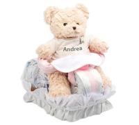 Tarta Pañales Osito Motero- regalo de nacimiento-30 pañales ecológicos, sustentables y biodegradables-ideal para baby shower-